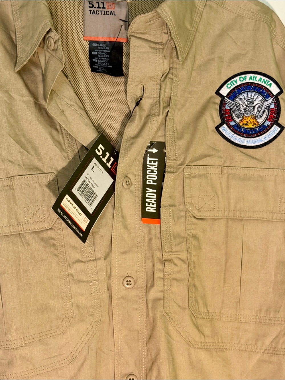 5.11 Tactical Men's Performance Jacket in Khaki with Atlanta Patch